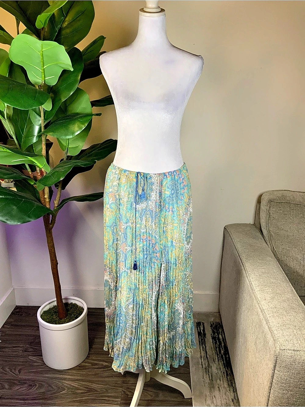 Ruby Rd Paisley Maxi Skirt Blue & Yellow XL